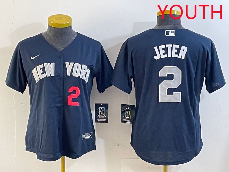 Youth New York Yankees #2 Jeter Blue Game 2025 Nike MLB Jersey style 3->youth mlb jersey->Youth Jersey